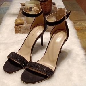 Marc Fisher Womens Sz 10 Betye Studded Sparkle Ankle Strap Stiletto Black Gold